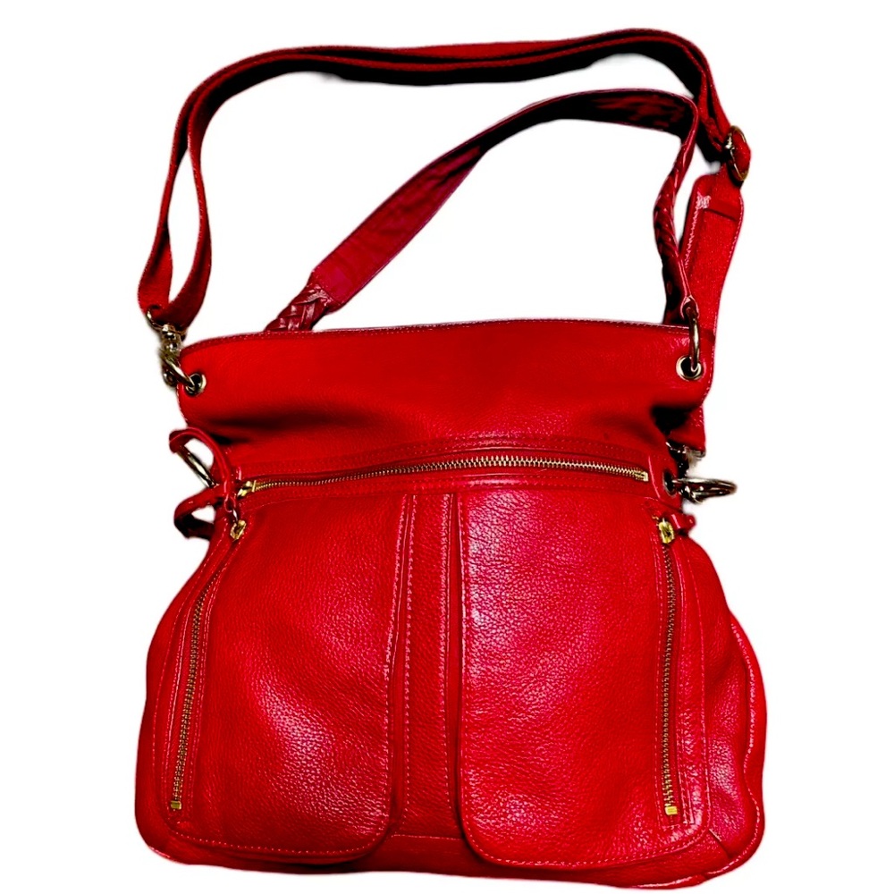 The Sak Red Soft Leather Crossbody Braided Double Strap Purse